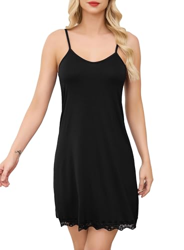 Sopesil Combinaciones para Vestidos Mujeres Enaguas Enteras Camisiones Tirantes para Mujer con Encaje Full Slip Modal Petticoat Strapless Slip Elegante Mini Vestido sin Mangas Sexy,Negro,L