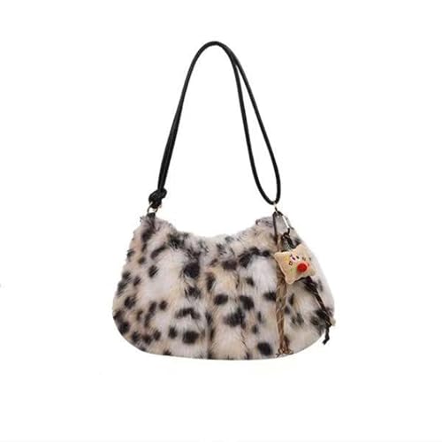 Fashionable Cheetah Print Plush Shoulder Bag for Women Versatile Crossbody Bag with Cute Accessories Perfect for Everyday Use Stylish Leopard Pattern Handbag for Women