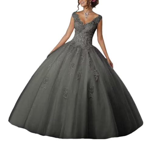 Laces Appliques Long Ball Gown Puffy Tulle Quinceanera Dresses Wedding Dresses with Sleeveless