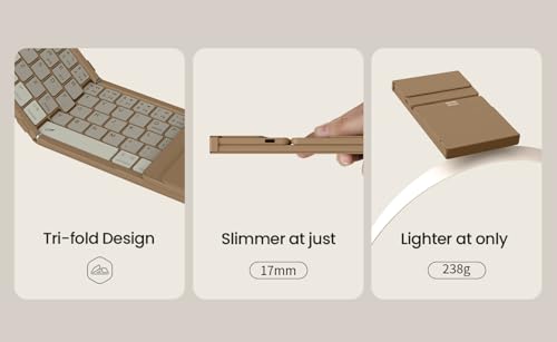 Image of Nilkin Upgraded Foldable Bluetooth Keyboard with Touchpad & Number Pad, Portable Wireless Keyboard for Travel, Pocket-Sized, Full Size Keys, Support 3 Devices for iPad Laptop Tablets Phone, (Khaki)