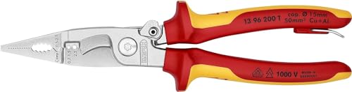 KNIPEX Elektro-Installationszange verchromt isoliert mit Mehrkomponenten-Hüllen, VDE-geprüft; mit integrierter isolierter, 13 96 200 T