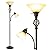 Torchiere Floor Lamp for Living Room, LED Standing Reading Light for Bedroom with Glass Shade for Living Room Corner Bedroom Home Office,Bulbs Included (Yellow Lampshade, Glass 2 Head)
