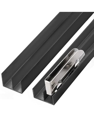Kit de riel para puerta corredera de doble canal de 5 mm, aluminio negro para vitrinas, armarios y estanterías con sistema de rodamiento suave (120 cm)