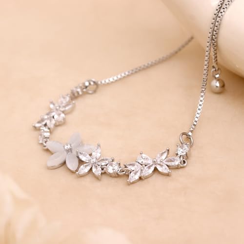 Dainty Gold Silver Flower Star Bow Butterfly Bracelets for Women, Sparkly Adjustable Slider Chain Rhinestone Bracelet Wedding Prom Holiday Fashion Jewelry Gift4