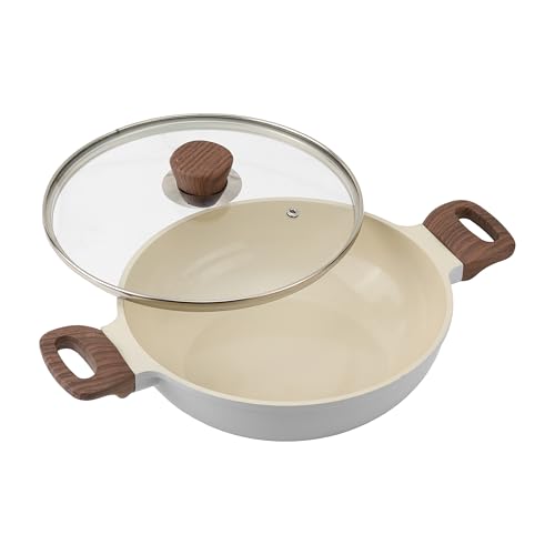 Image of Vinod Ceravit Ceramic Non Stick Deep Kadhai with Glass Lid - 26 cm, 3.1 Litre | 100% Toxin Free Kadai for Cooking | PFAS & PFOA Free | Metal Spoon Friendly | Gas & Induction Base Compatible