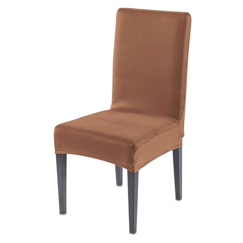 Image of HOKIPO 'SereneSolids' 140 GSM Stretchable Dining Chair Cover - Set of 1, Brown (AR-6246-BR)
