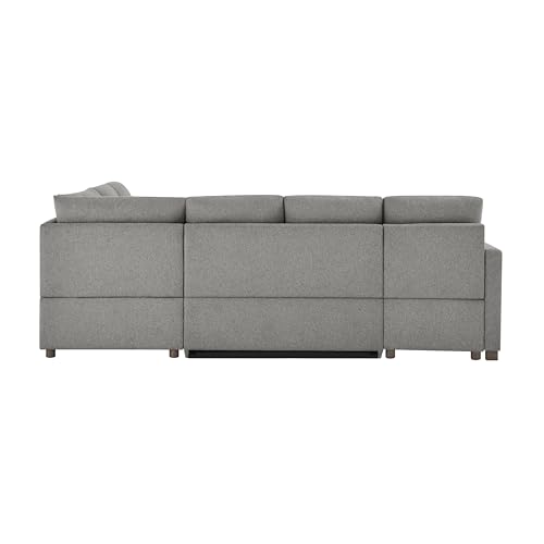 Image of Serta Emmett 110.2 inch Convertible Sleeper Sectional, Queen Size, Dreamcoil Comfort, Reversible Storage Chaise, USB-C and USB-A Power Ports, Woven Fabric, Light Grey