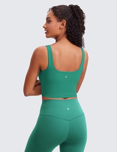 CRZ YOGA Butterluxe Square Neck Crop Tank Tops for Women - Workout Longline Sports Bras Padded Yoga Camisole