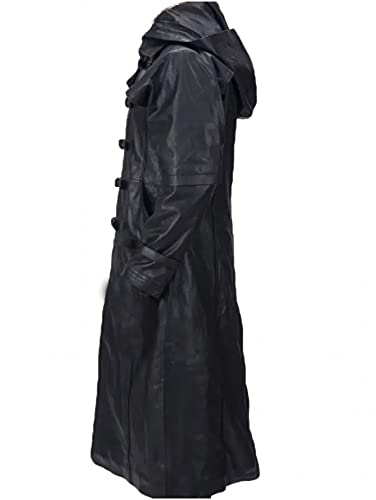 Mens Real & PU Leather Trench Coat Winter Jacket Goth Matrix Steampunk Long Coat with Hood3