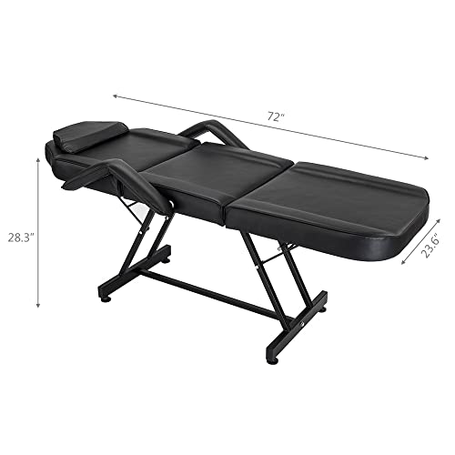 72" Adjustable Beauty Bed Beauty Salon SPA Massage Bed Tattoo Chair with Stool Black - Image 4
