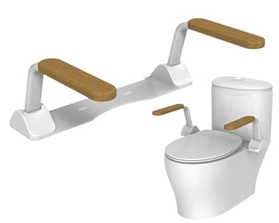 Foandbevi Toilet Safety Rails for Seniors Sturdy Grab Bar Frame 520LBS Flip Up Non Slip Wooden Armrest, Rust - Resistant, Easy Install, Suitable for Bathroom