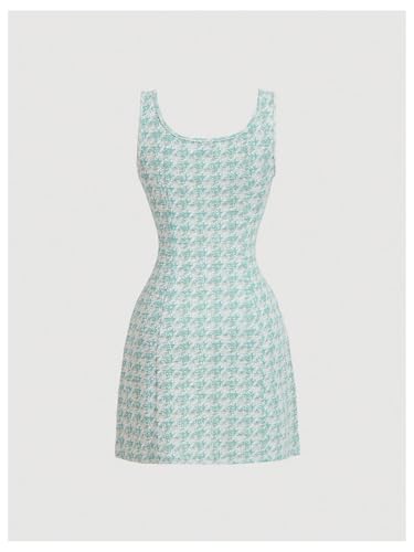 Image of Floerns Women's Plaid Tweed Dress Sleeveless Square Neck Elegant Work Mini Dress