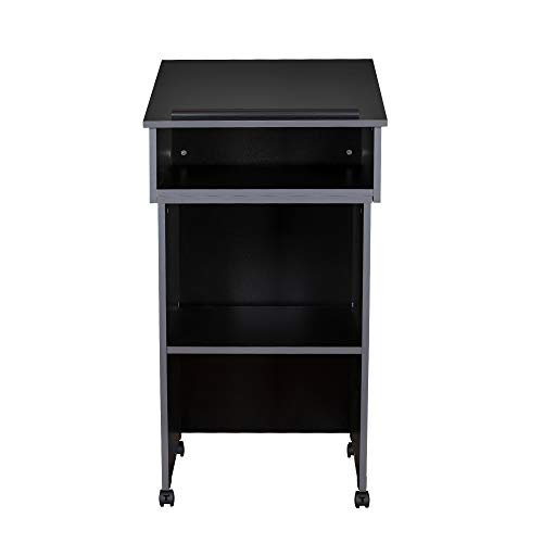 OEF Furnishings Combo Lectern, Portable Tabletop Lectern and AV Cart/Lectern Base with Storage Shelf, Black