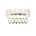 Produktbild Chlyuan Zahnkappe Glossy Hip Hop Teeth Grills Oben und unten Zähne Vampire Fangs Grills Set für Holleween Geschenk One Size Fits All Geschenk für Männer/Frauen (Farbe : Silber)