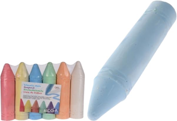 Rammento 6-Pack of 20cm Jumbo Pavement Chalks for Children | 6-Coloured Outdoor Jumbo Chalks | 4.5cm ⌀ Thick, Washable Chalk Pens for Outdoor Arts & Crafts | Kid's Sidewalk Chalk for Garden Games