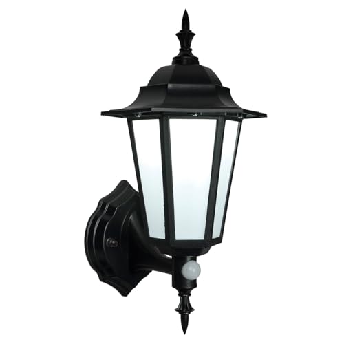 Image of National Lighting Traditional Style PIR Lantern PIR Outside Lights - Outdoor Security Lights - Black Motion Sensor Presence Detector - IP44 Rated Outside Lamp with Integrated 7W SMD 5630 LED
