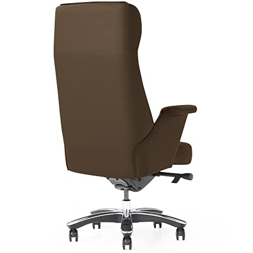 Zuri Rockefeller Genuine Leather Aluminum Base High Back Executive Chair - Dark Brown #TOP4