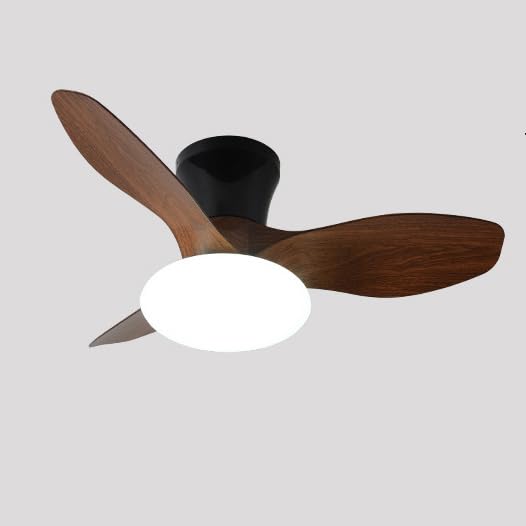 Ventilador de Techo con luz de 25' Estilo rústico, con aspas de Madera Negra, acrílico, Control Remoto, Reversible, LED, Estilo rústico, para Dormitorio, Cocina pequeña, Sala de es