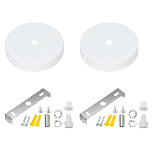 BE-TOOL 2 Packs Ceiling Light Canopy Kit, Iron Chandelier Cover Plate with Mounting Hardware for Pendant, Residential, Commercial Light Fixtures (White, 100 * 20mm)