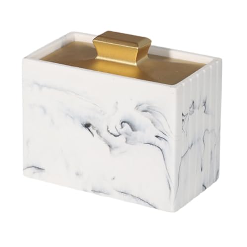 Boîte coton-tige résine marbre anti-poussière de table