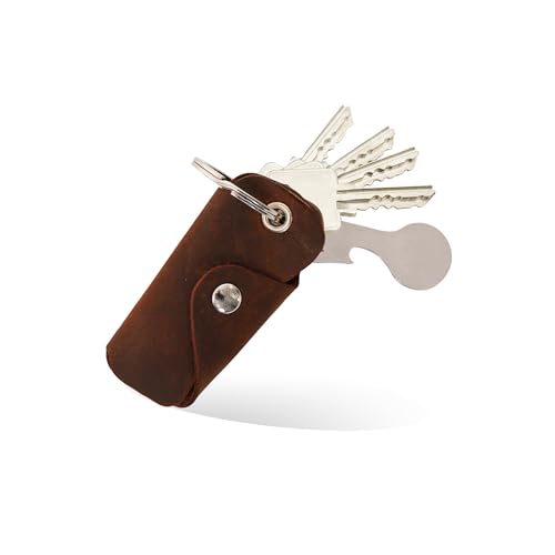 Bodesa Valore Premium Qualität Schlüsseltasche aus Echtem Leder | Schlüsseletui mit Einkaufswagenlöser | Key Organizer für 1-5 Schlüssel | Schlüsselanhänger mit Flaschenöffner (braun-crazy)