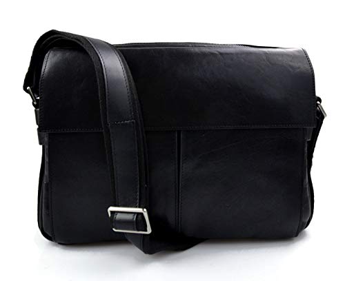 Sacoche iPad en cuir noir : sac à main bandoulière élégant homme et femme