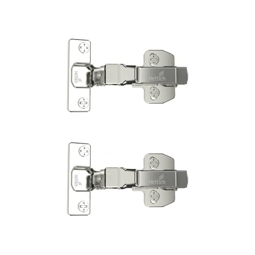 Image of Hettich Sensys 8631i Soft Close 16 Crank Thick Door Hinge with Mounting Plate | Nickel Plated | 95 Opening for 15-32mm Overlay Doors | Screw-On | 1 Year Surface Warranty | Pack of 1 (2 Hinges)