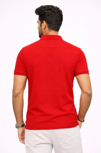 Image of Premium Pique Cotton Pocket Polo T-Shirt for Men | 210-220 GSM | Regular Fit | 2-Button Placket | Soft Breathable Fabric | XS-3XL