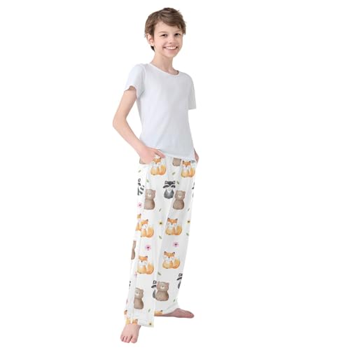 Boys' Pants Woodland Animal Flower Spring Watercolor Long Bottoms Elastic Waist Trousers with Pockets S-XL4