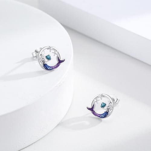 Mermaid/Axolotl/Shark/Octopus Earrings Ocean Stud Earrings for Women 925 Sterling Silver Ocean Animal Beach Theme Jewelry Birthday Gifts for Girlfriend Ocean Animal Lovers2