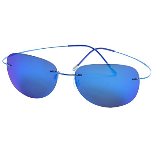 De Ding Mens rimless titanium polarized Sunglasses (blue, blue) De Ding Mens rimless titanium polarized Sunglasses (blue, blue)
