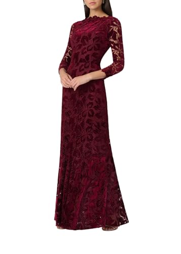 Shoshanna Women's Midnight Bordeaux Velvet Lace Brianna Dress, Bordeaux, 4