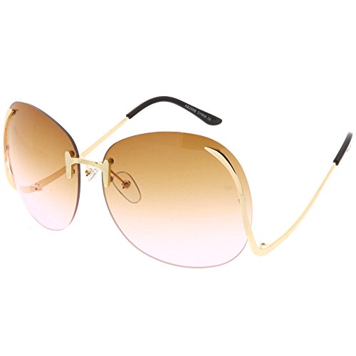 zeroUV - Women's Rimless Curved Metal Arms Round Color Tinted Lens Oversize Sunglasses 67mm2