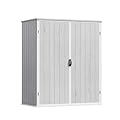 Devoko 5 x 3 Resin Outdoor Storage Shed with Floor - Waterproof Plastic Outdoor Tool Cabinet with Lockable Doors for Patio Furniture, Pool Accessories, Garden Tools (Light Gray)