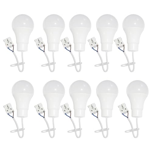NCC-Licht 10 x LED Bauleuchtmittel Renovierlampe 10W neutralweißes Licht robuste Baufassung mit Leuchtmittel & Steckklemme Arbeitslicht für Dachboden und Keller