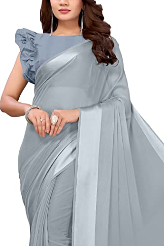 Image of MIRCHI FASHION Women's Stylish Satin Chiffon Solid Saree with Blouse Piece
