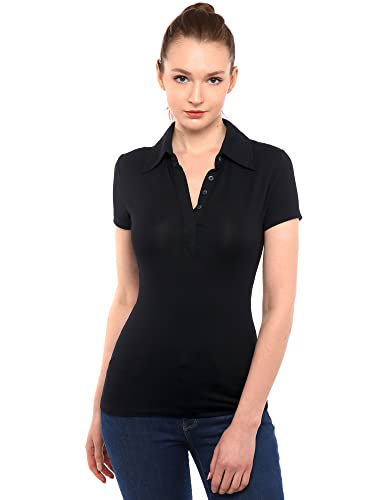 AmélieBoutik Women Collared Hidden Button Short Sleeve Polo Shirt