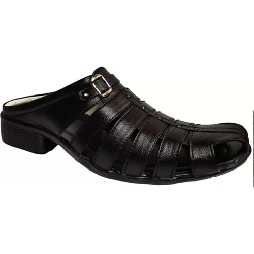 Image of Men's Fashion Sandals - Comfortable Fisherman, Premium PU Padding, Synthetic Leather, Closed-Toe Summer Outdoor Sandals, Black - Stylish and Durable Footwear