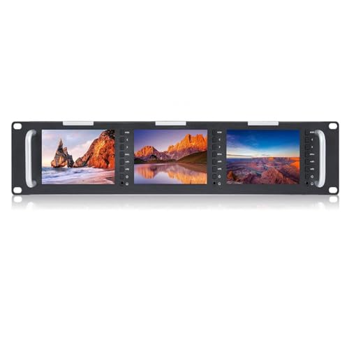 Image of FEELWORLD T51PLUS-H Triple 5.5 inch 2RU 1920x1080 Broadcast LCD Rack Mount Monitor with HDMI, AV Input and Output