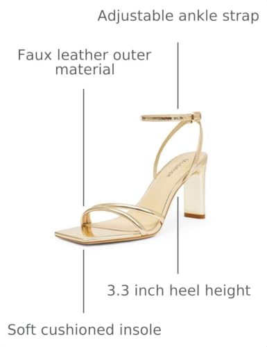 Image of Womens Sandals Square Open Toe Chunky High Heels Strappy Ankle Strap Shoes
