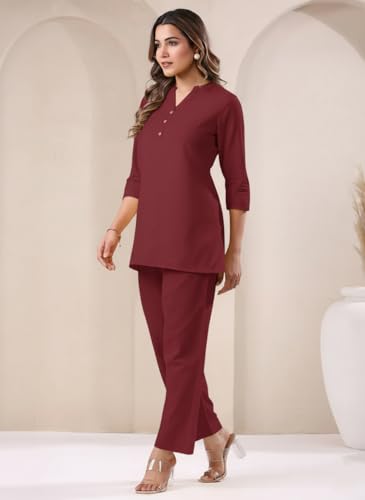 Image of Co Ord Set for Women Stylish Pure Cotton Airy Linen Lounge Wear Kurta Coord Set for Women | Regular Fit Solid Summer Kurti Set Casual, Travel, Office Formal Wear