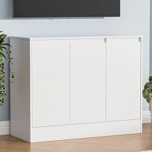 Housoul Buffet Cabinet with Storage, Coffee Bar Cabinet with 3 Doors and Adjustable Shelf, Modern Kitchen Buffet Sideboard for Living Room, Kitchen, White
