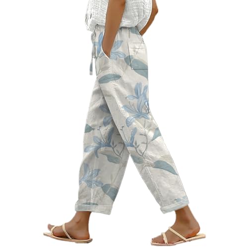 MARSVOVO Pants for Women Summer Trendy Wide Leg Loose Fit Graphic Print Elastic High Waist Trousers with Pockets Outfits