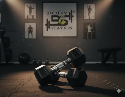 Image of Premium Rubber Hexa Dumbbells (Pair) - Heavy Duty Cast Iron Hand Weights with Ergonomic Knurled Grip - Designed for Home Gym, Strength Training & Full Body Workout (Set of 2) (10 Kg x 2)