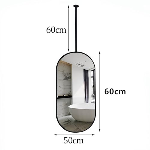 Miroir suspendu plafond ovale noir 50x60 : la solution gain de place sans perçage mural
