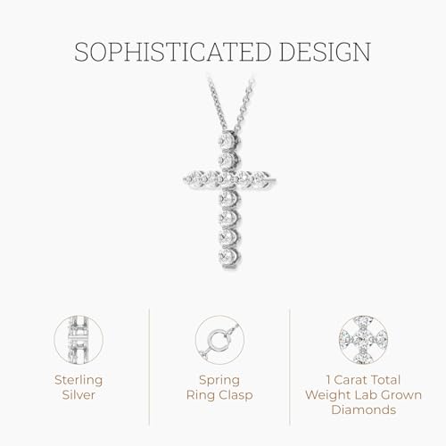 GILDED 1 ct. T.W. Lab Grown Diamond (SI1 Clarity, F Color) and Sterling Silver & 14KT Gold Plated Silver Cross Pendant with an 18 Inch Spring Ring Clasp Cable Chain2