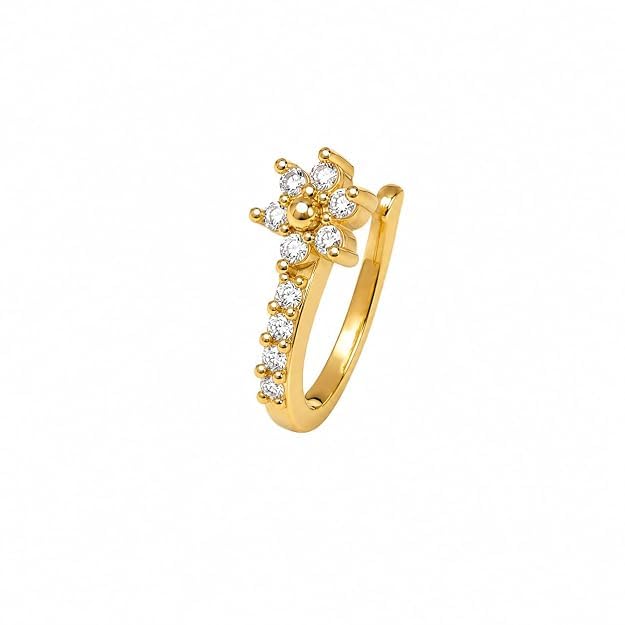 Jewellery Delicate Golden Finish White Stone Floral Half Hoop Adjustable Nose Pin | Press-On Nose Ring | Without Piercing | Nathiya | Sania Mirza Nose Pin | For Women & Girls-image-28