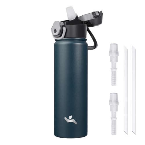Image of Konokyo 22 oz Insulated Water Bottle with Straw, Carry Loop, Navy Blue