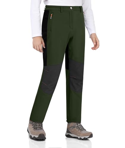 Boys Winter Hiking Pants Kids Fleece Lined Thermal Snow Pants Waterproof Softshell Elastic Waist Outdoor Cold Weather