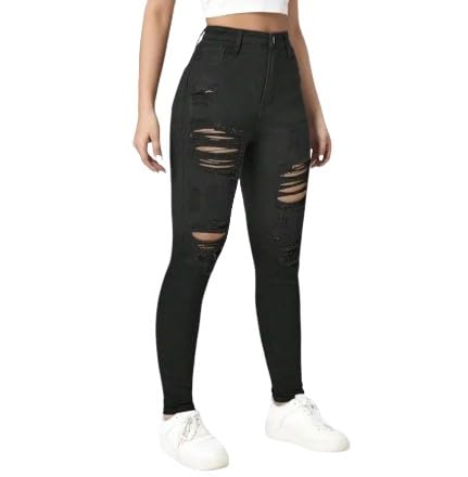 Women's High-Rise Stretch Skinny Ripped Jeans – Distressed Denim Leggings with Comfortable Fit and Classic Design3
